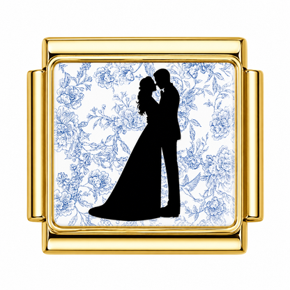 Couple Standing Blue Background Italian Charm — Gold