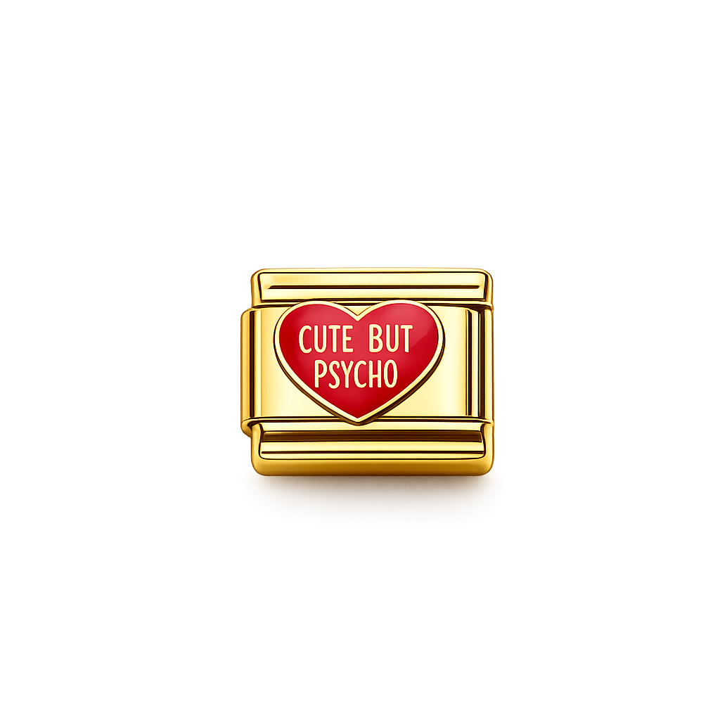 Cute but Psycho Red Heart Italian Charm — Gold
