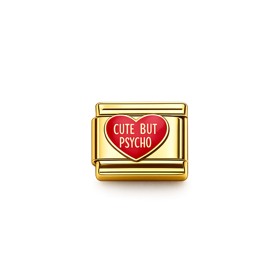 Cute but Psycho Red Heart Italian Charm — Gold