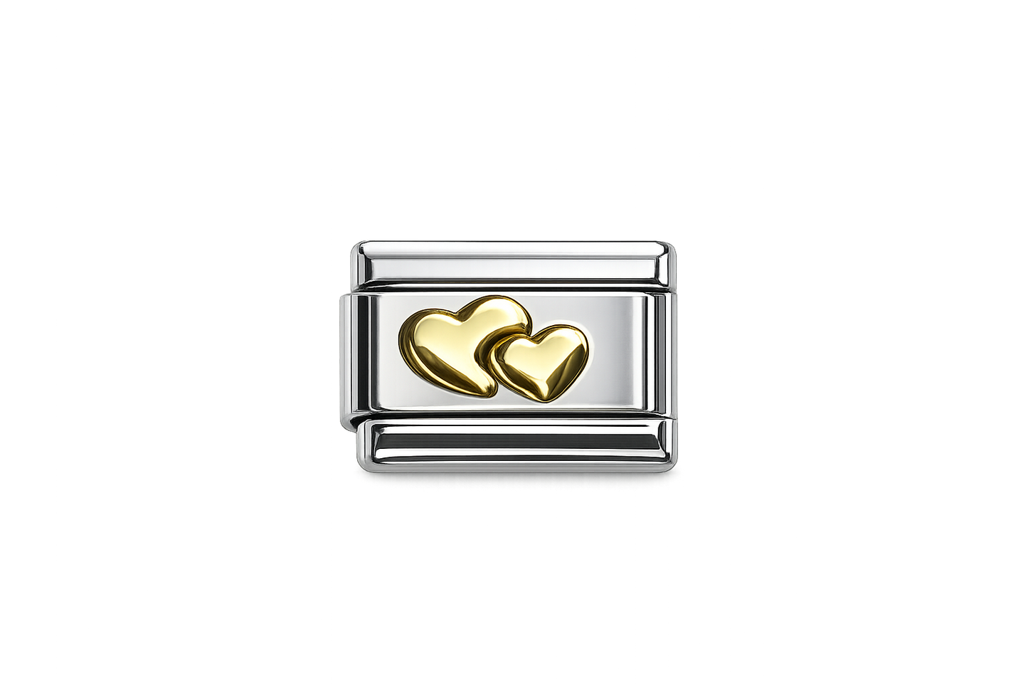 Double gold heart on silver Italian Charm — Gold