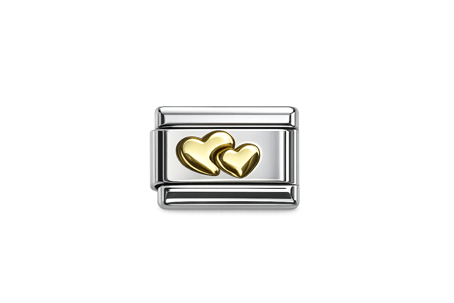 Double gold heart on silver Italian Charm — Gold
