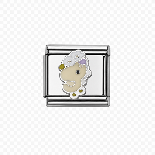 Duck with Flower Crown Italian Charm — Silver