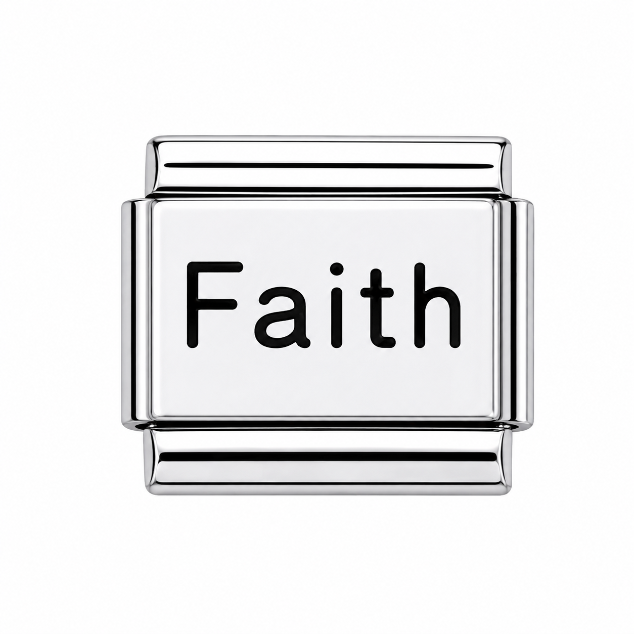 Faith on white background Italian Charm — Silver