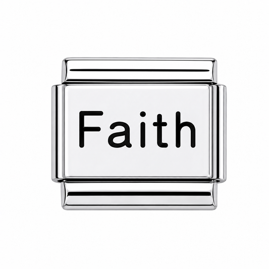 Faith on white background Italian Charm — Silver