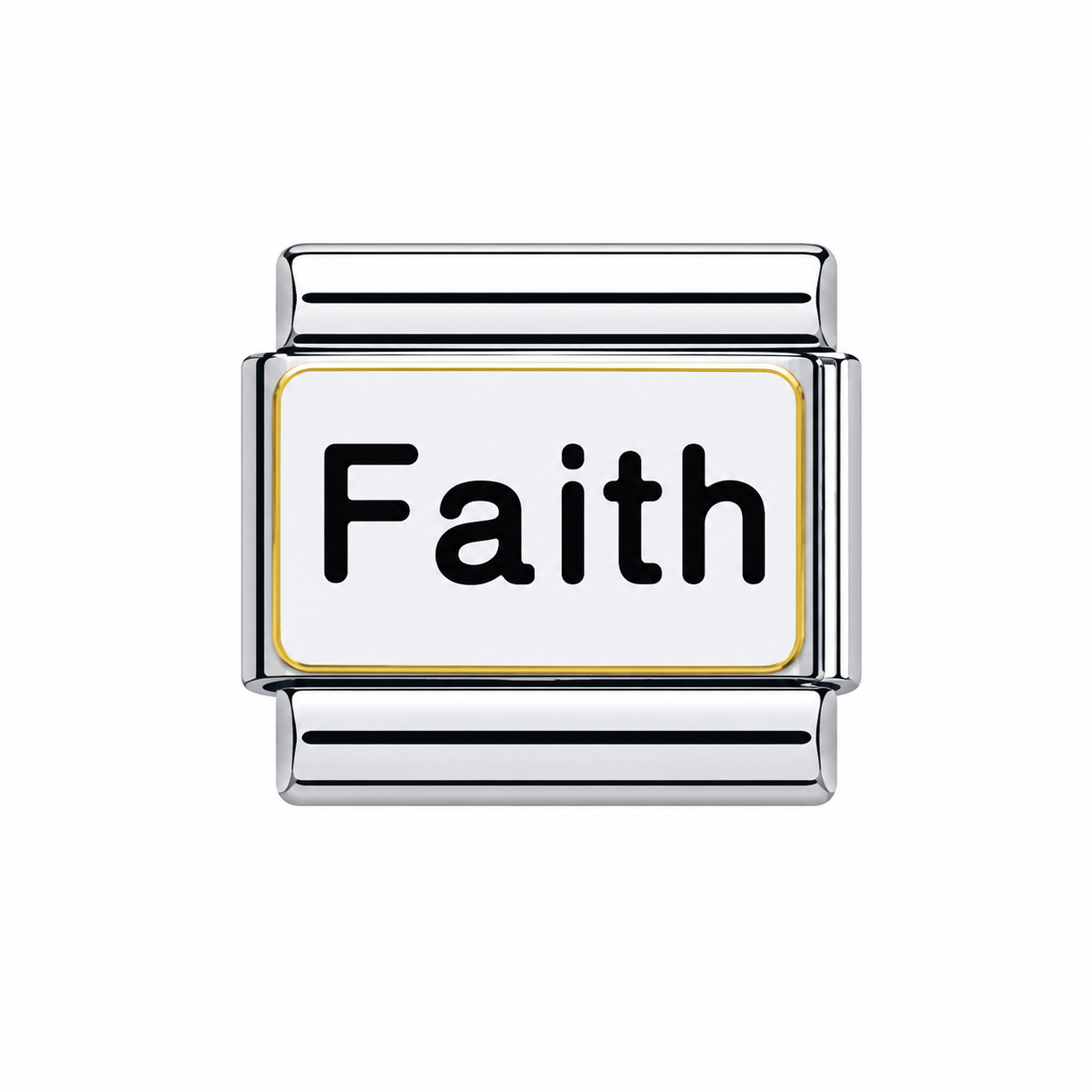 Faith with gold Border silver Italian Charm — Gold