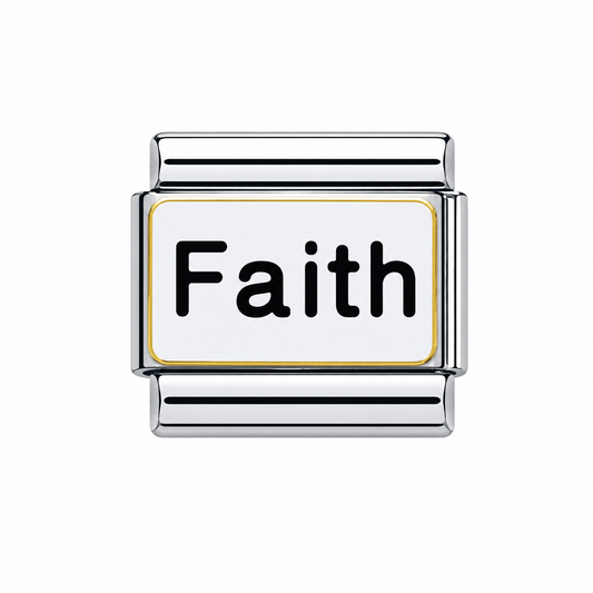 Faith with gold Border silver Italian Charm — Gold