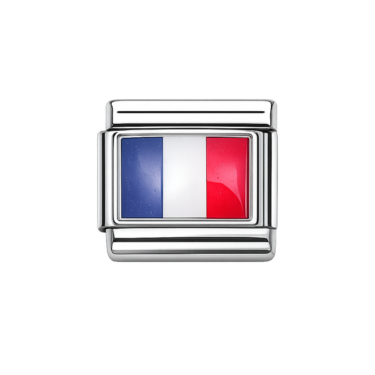French Flag Italian Charm — Silver