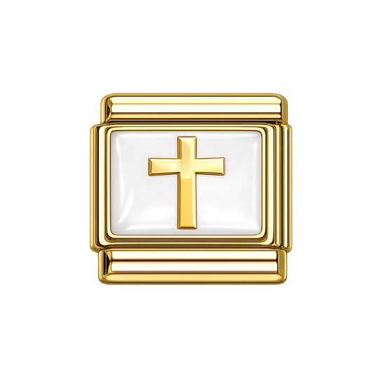 Gold cross on white background Italian Charm — Gold