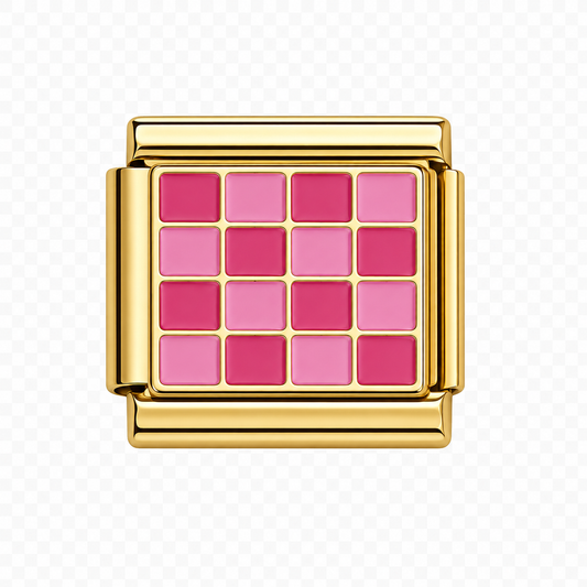 Light and dark pink checkers Italian Charm — Gold