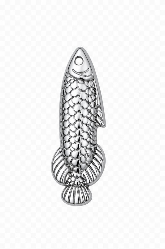 Classic Silver Long 3D Fish Charm