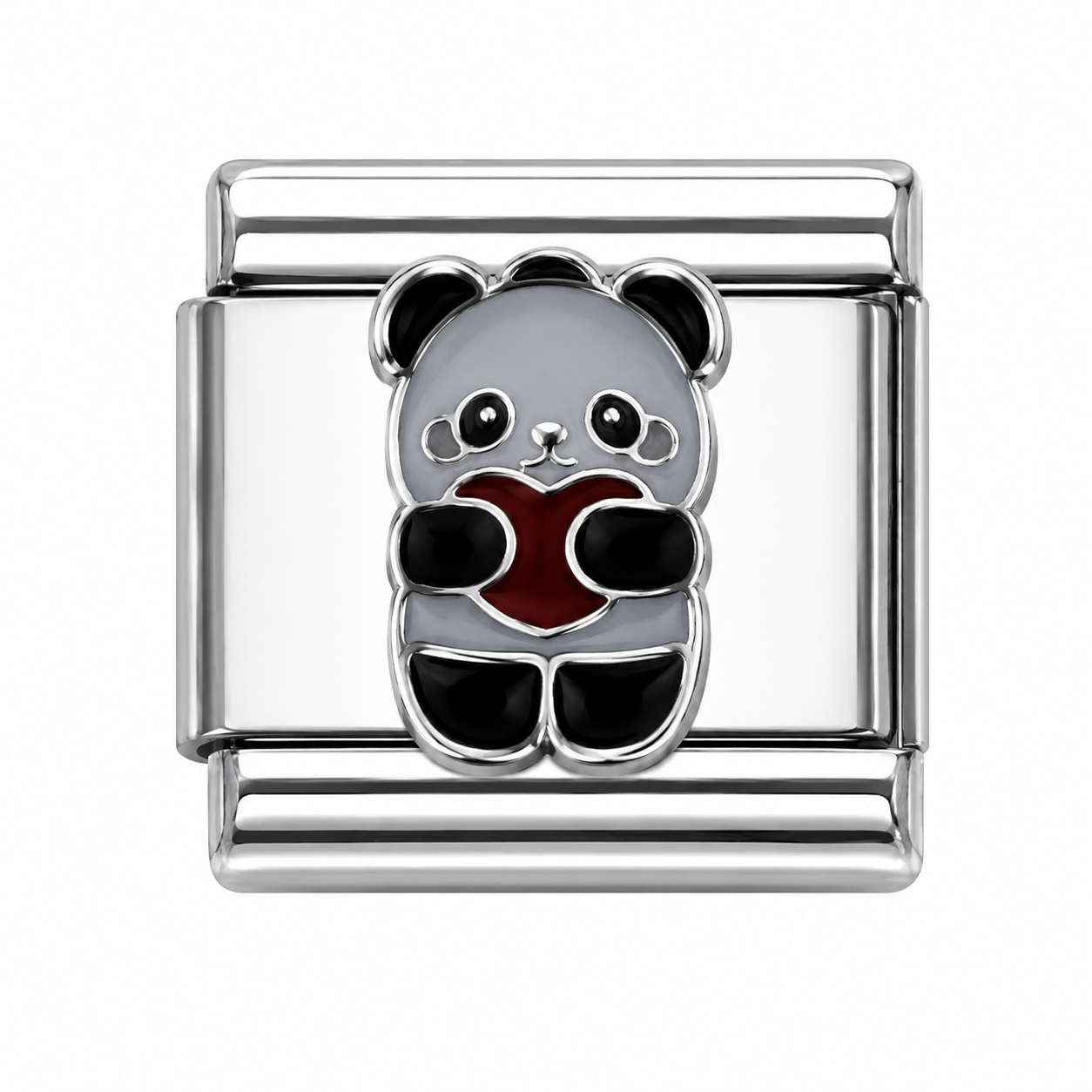 Panda holding heart Italian Charm — Silver
