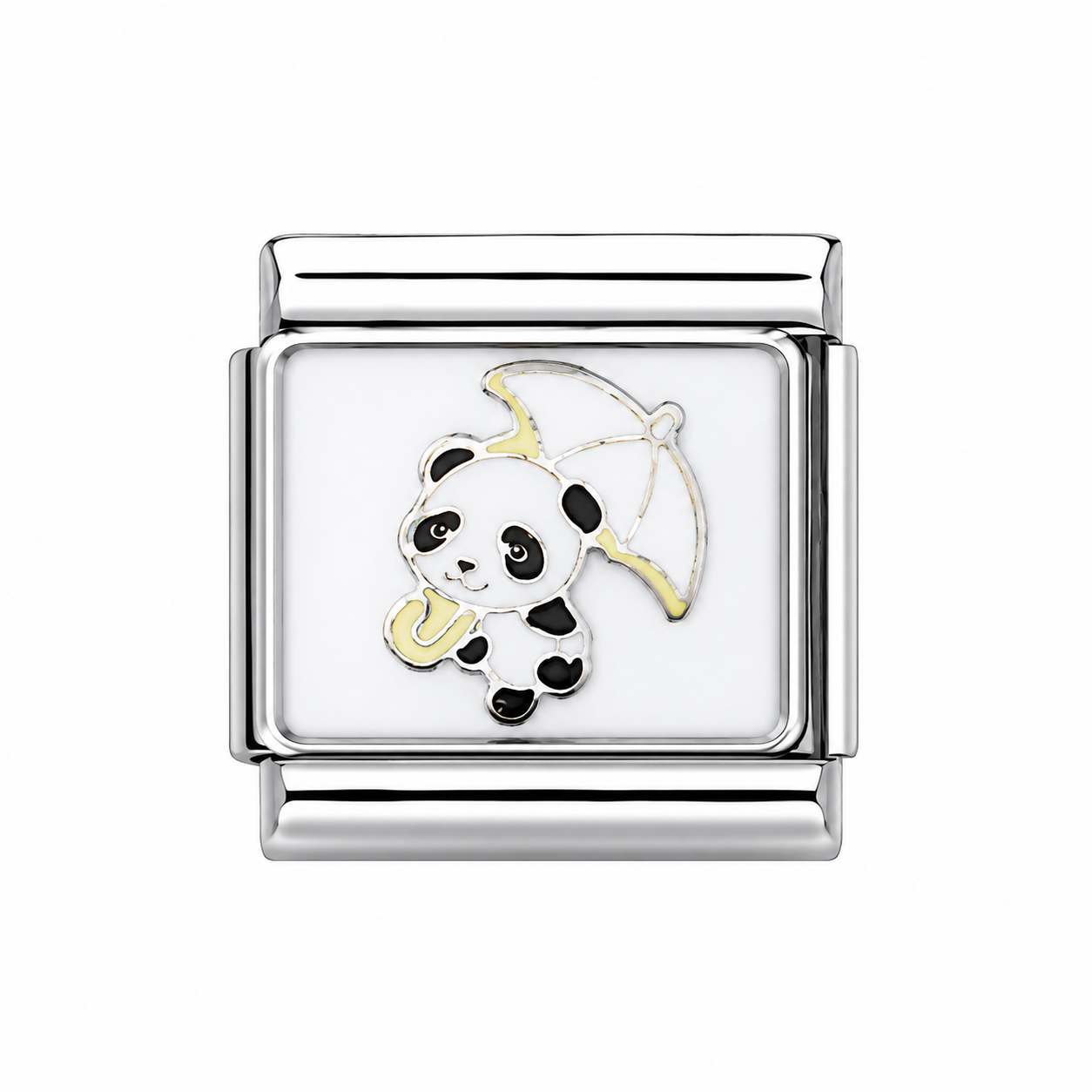 Panda with umbrella Italian Charm — Silver