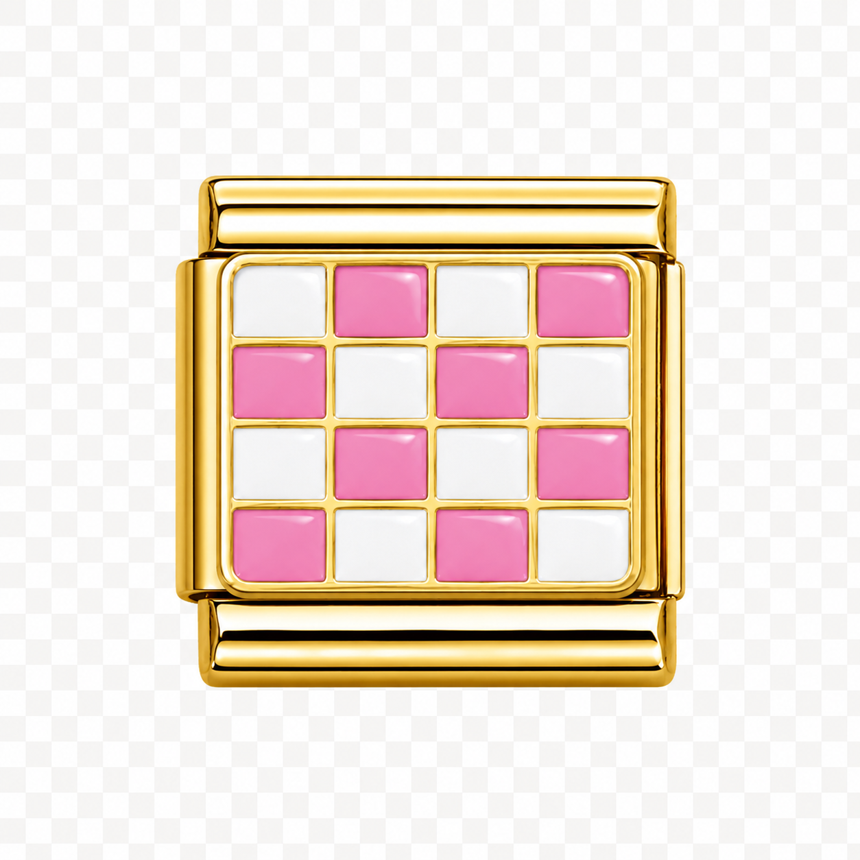 Pink and white checkers Italian Charm — Gold