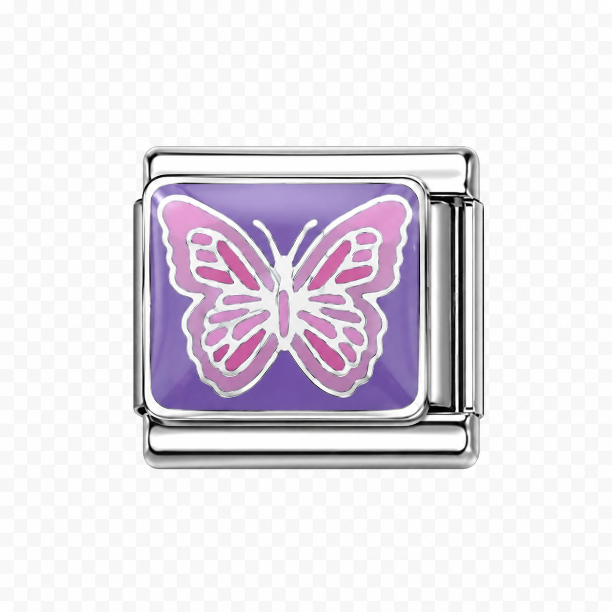 Pink butterfly and purple background Italian Charm — Silver