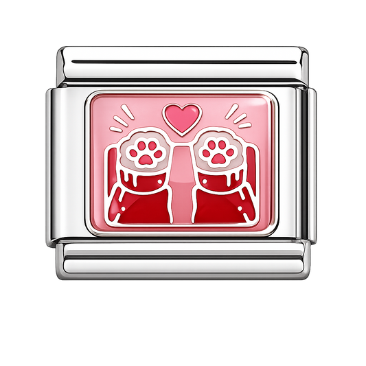 Pink cat paws Italian Charm — Silver