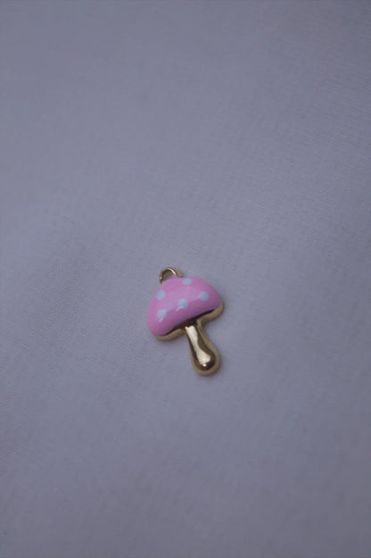 Pink with white Dots Enamel Mushroom Charm