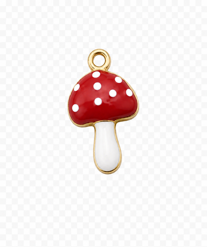 Red Enamel Mushroom with white stem Charm