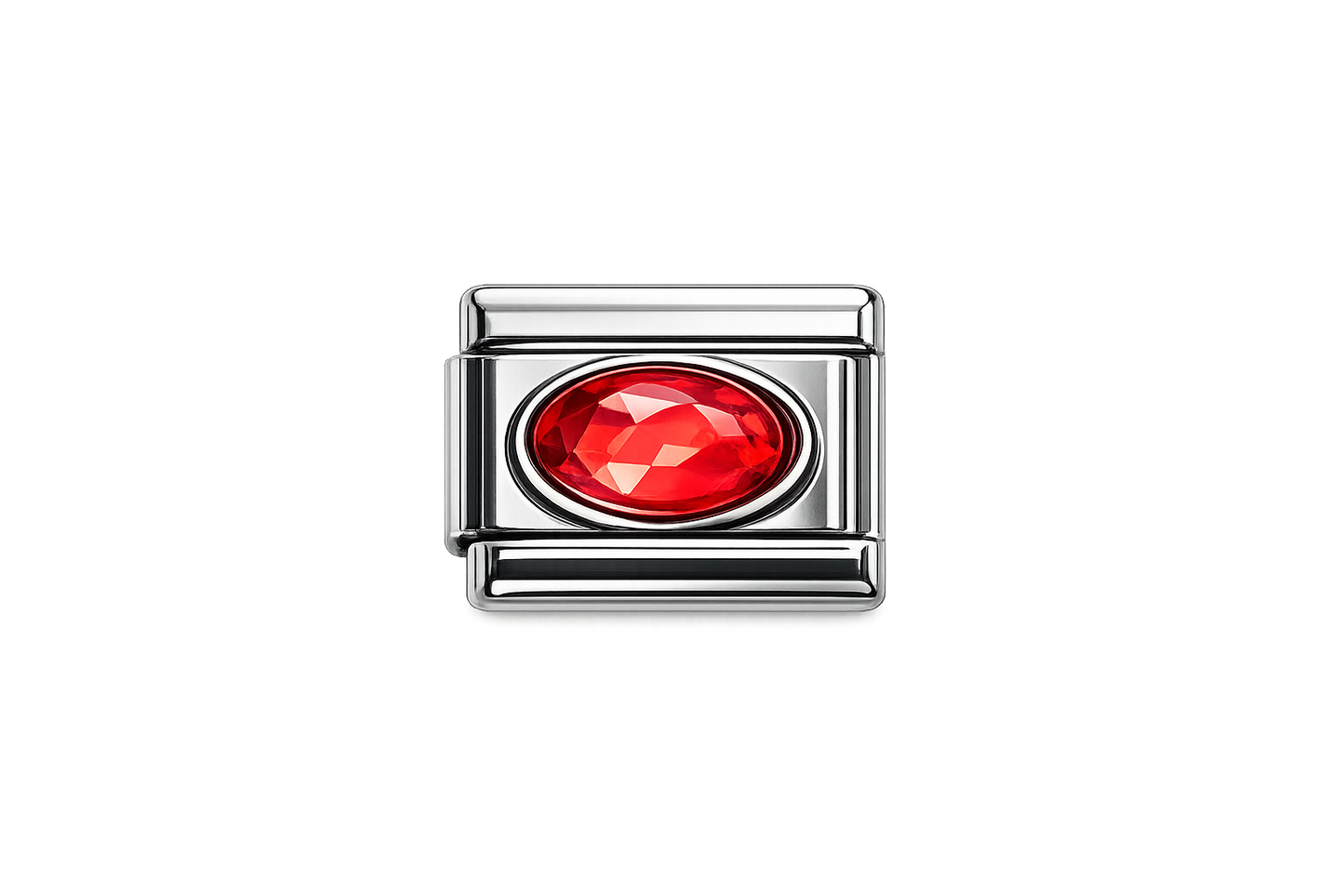 Red Gemstone Italian Charm — Silver