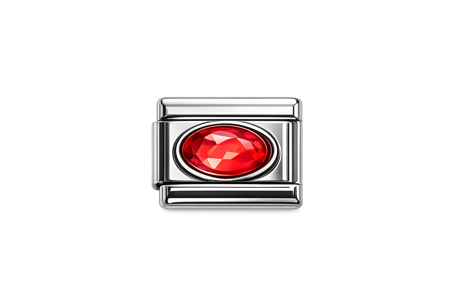 Red Gemstone Italian Charm — Silver