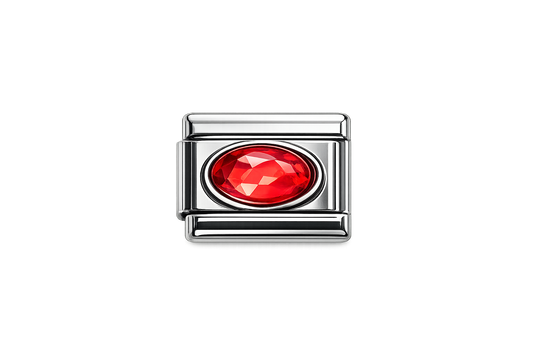 Red Gemstone Italian Charm — Silver