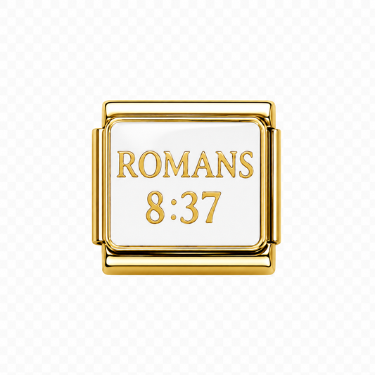 Romans 8.37 Italian Charm — Gold