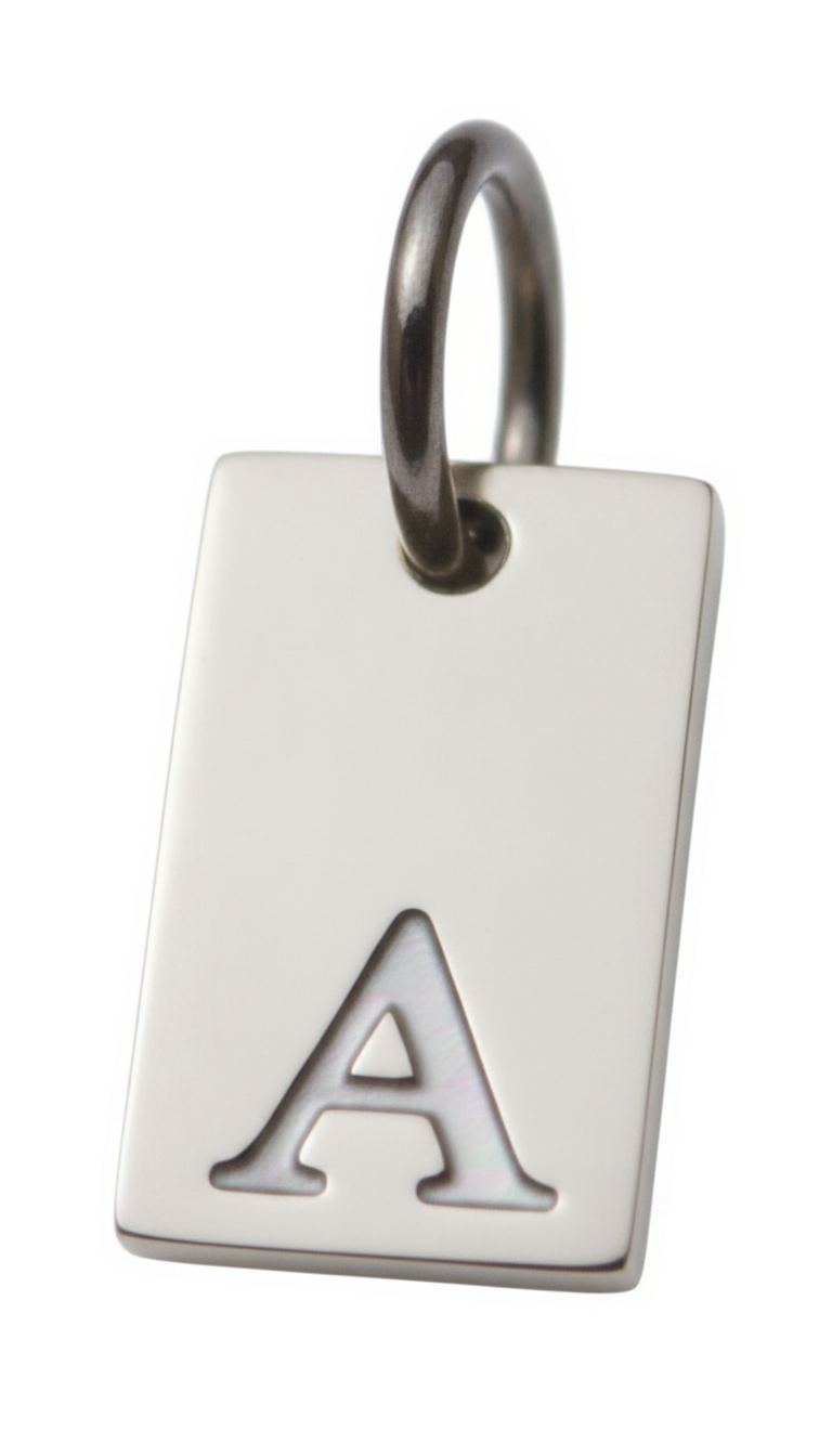 Square Initial Charm Silver A