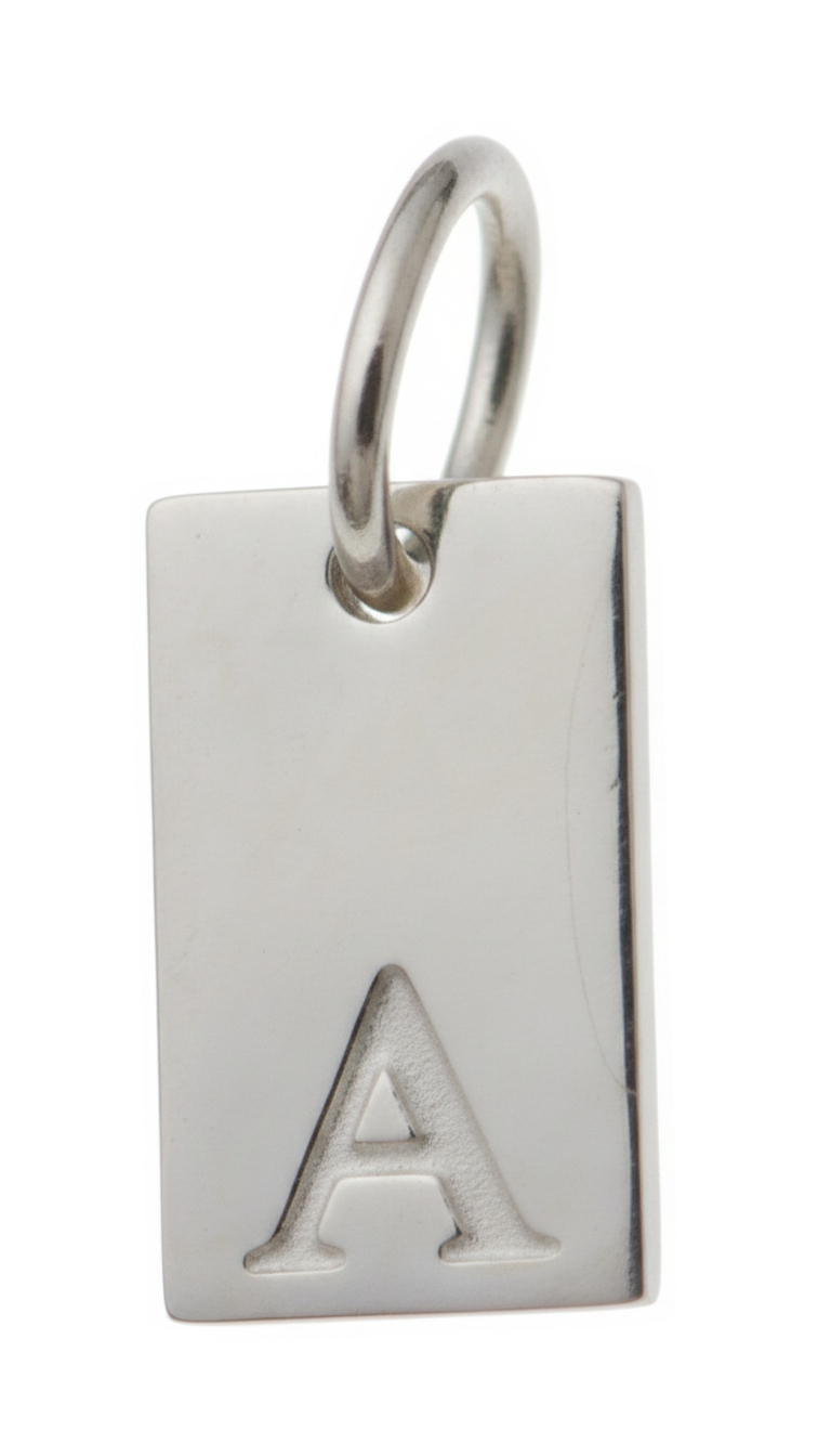 Square Initial Charm Silver A