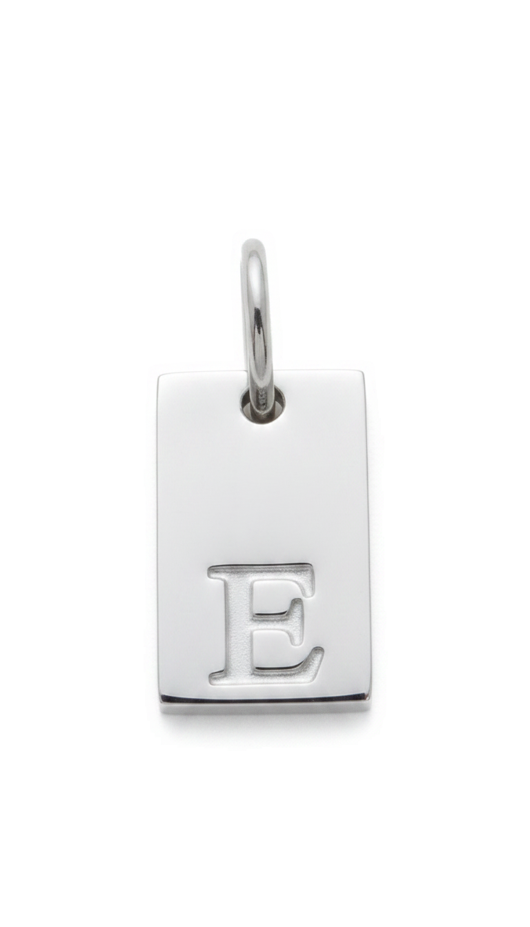 Square Initial Charm Silver E
