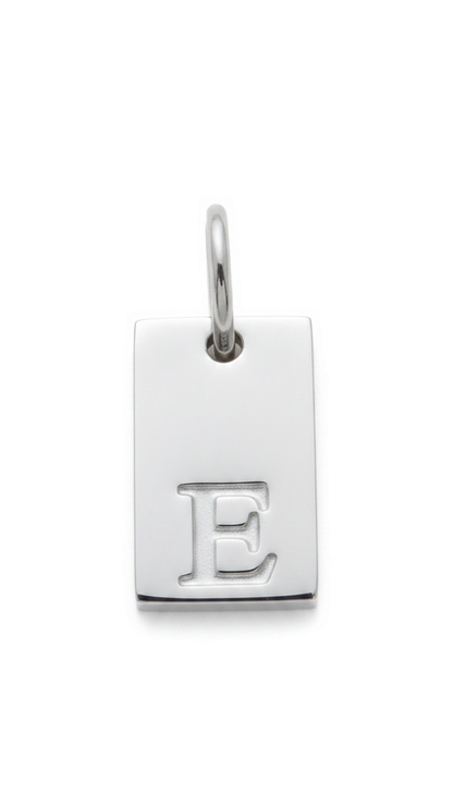 Square Initial Charm Silver E