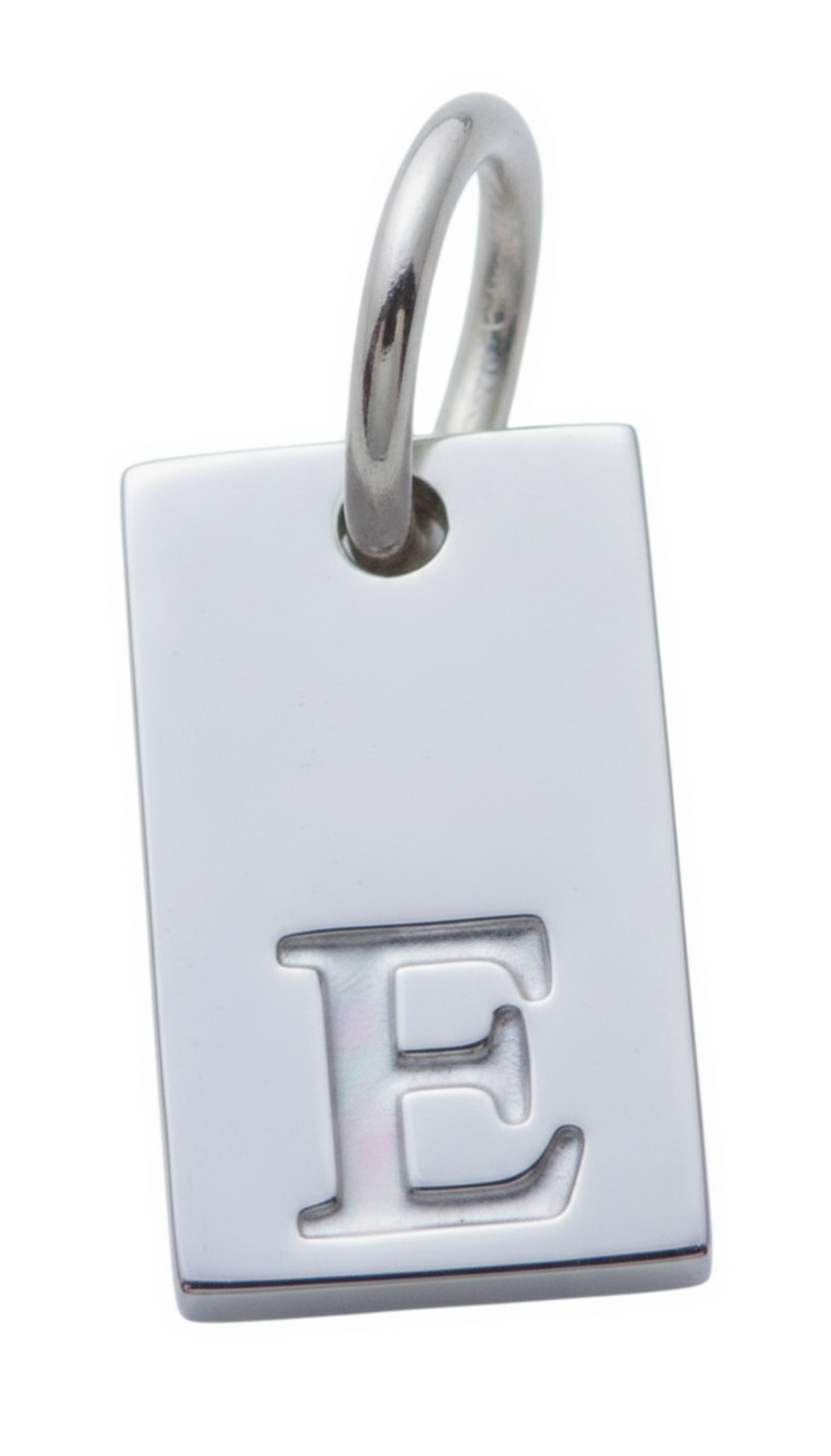 Square Initial Charm Silver E