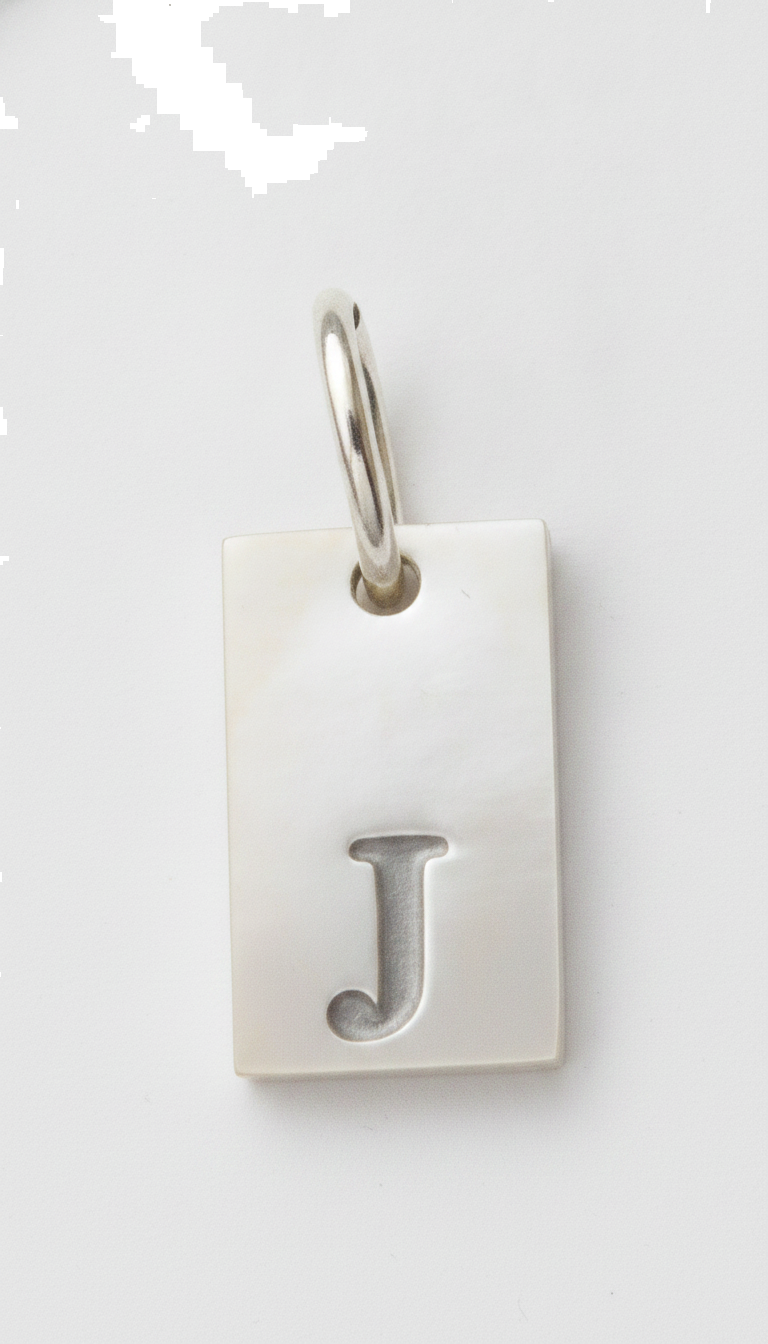 Square Initial Charm Silver J