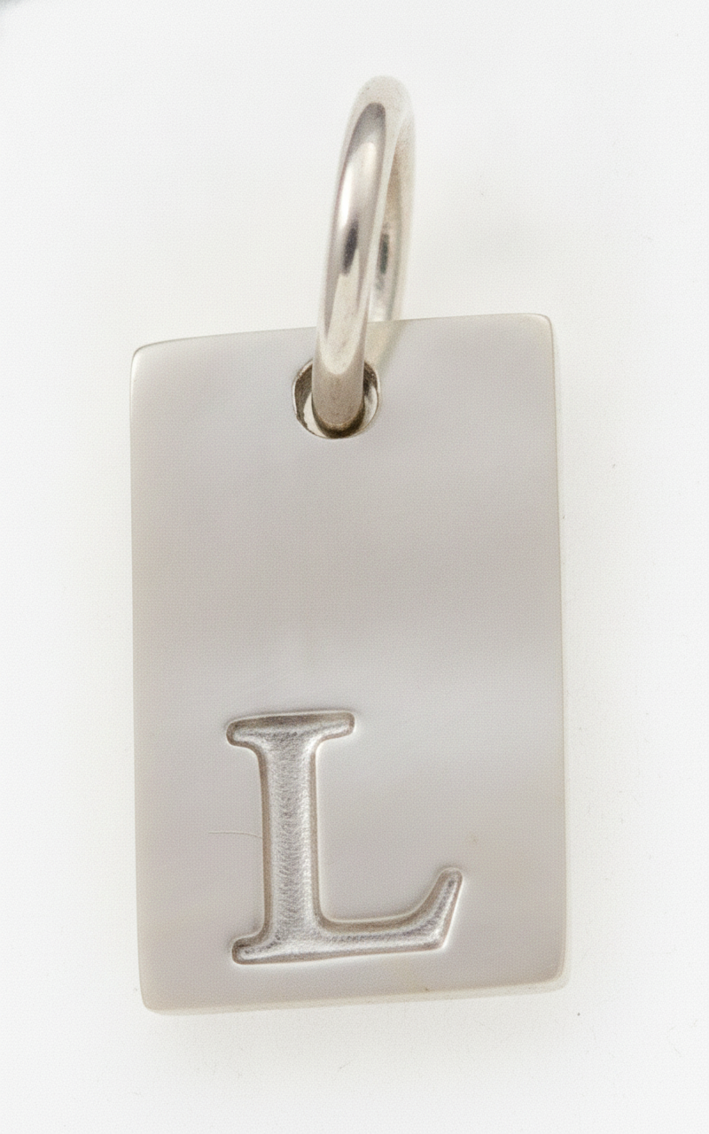 Square Initial Charm Silver L