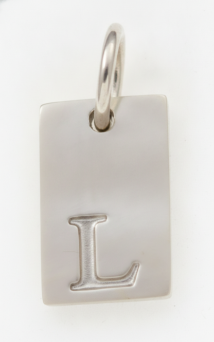Square Initial Charm Silver L