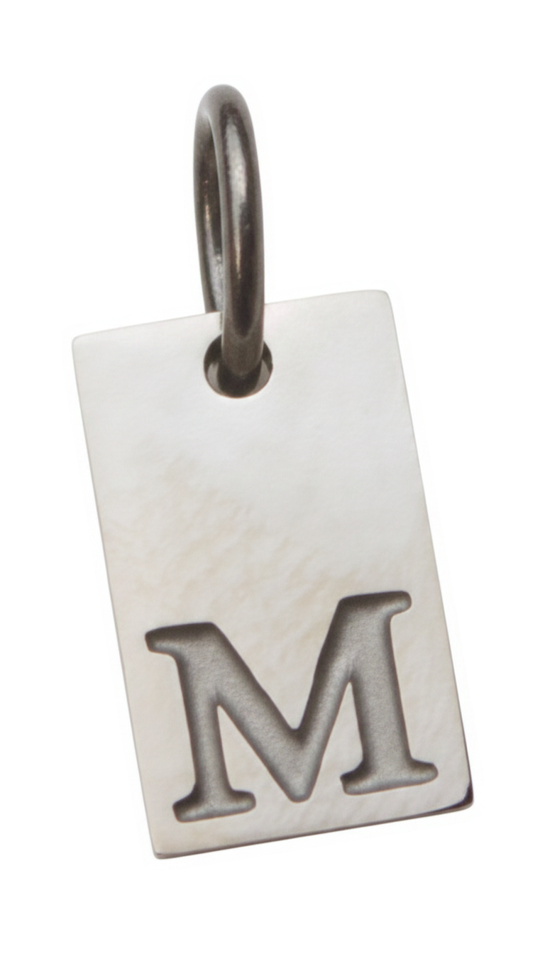 Square Initial Charm Silver M