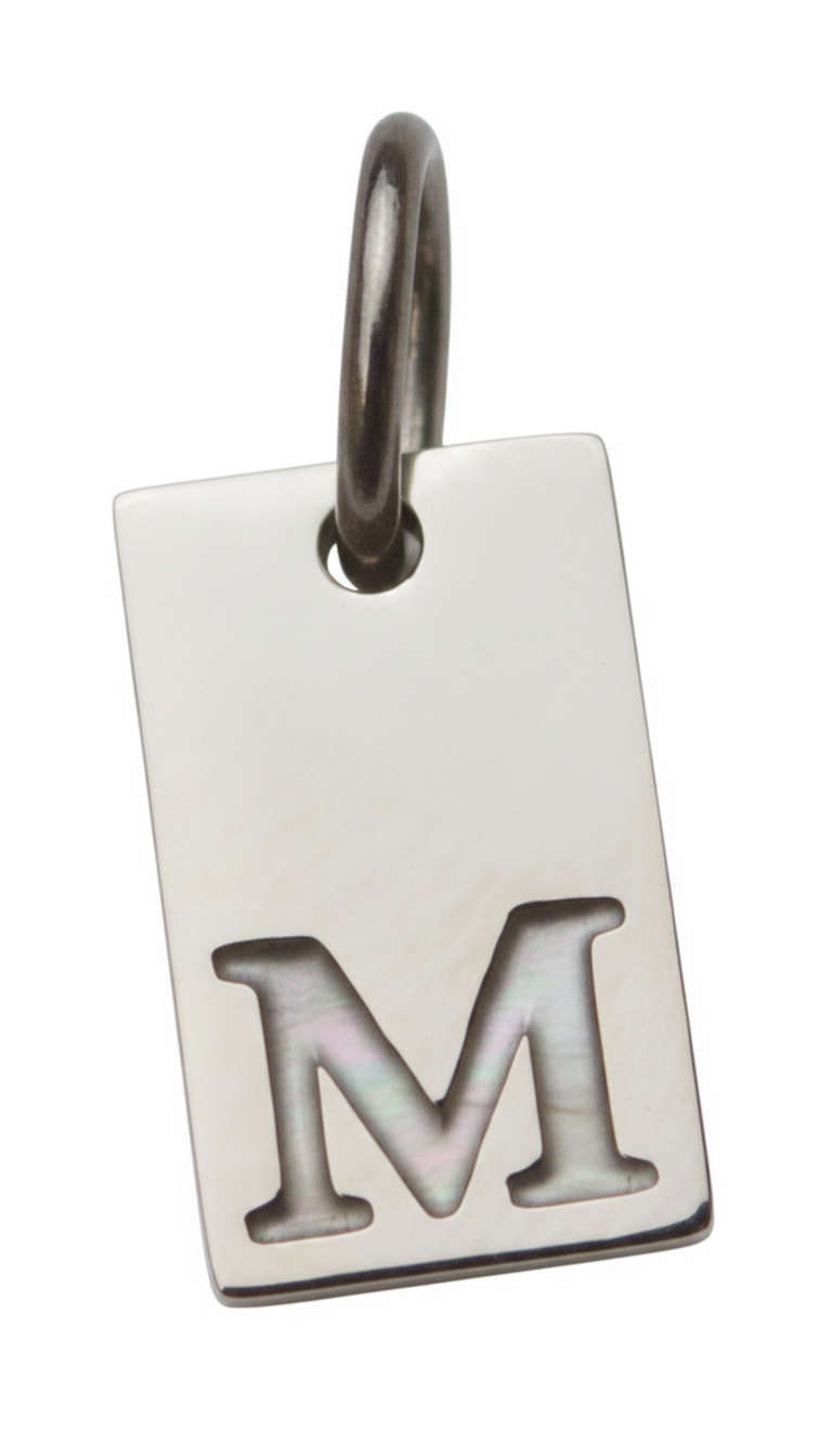 Square Initial Charm Silver M