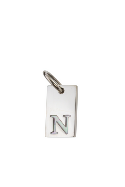 Square Initial Charm Silver N