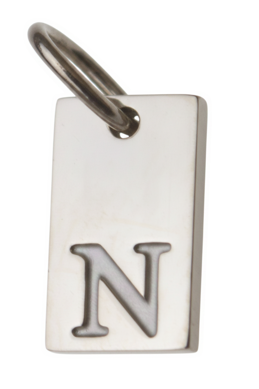Square Initial Charm Silver N
