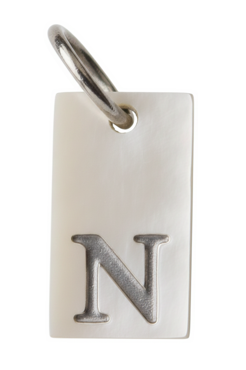 Square Initial Charm Silver N