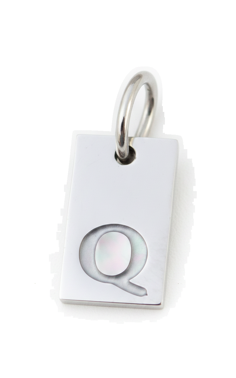 Square Initial Charm Silver Q