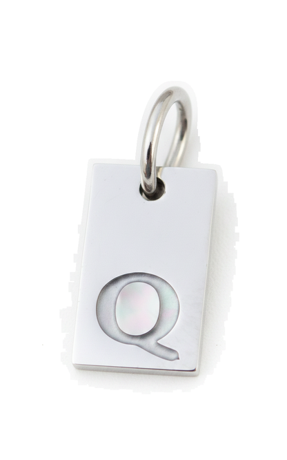 Square Initial Charm Silver Q