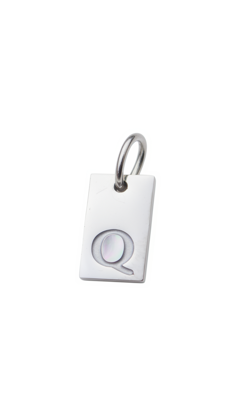 Square Initial Charm Silver Q
