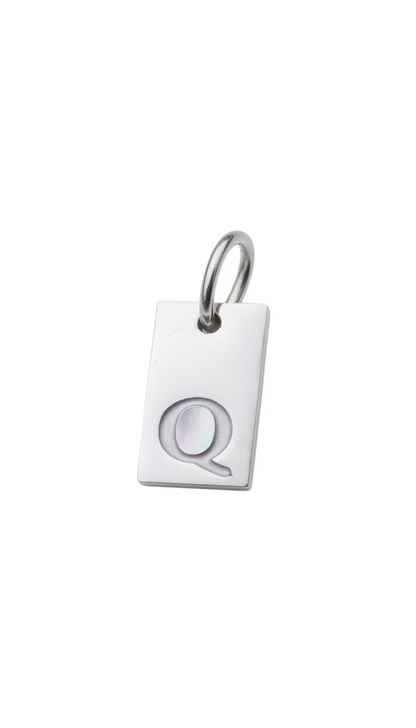 Square Initial Charm Silver Q
