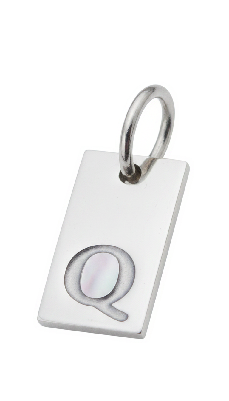 Square Initial Charm Silver Q