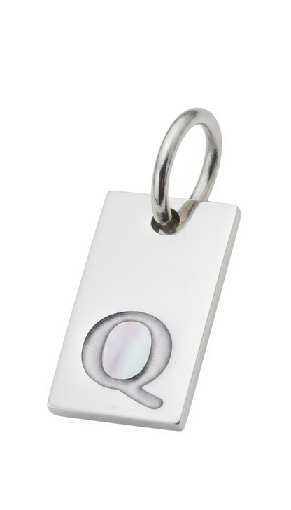 Square Initial Charm Silver Q