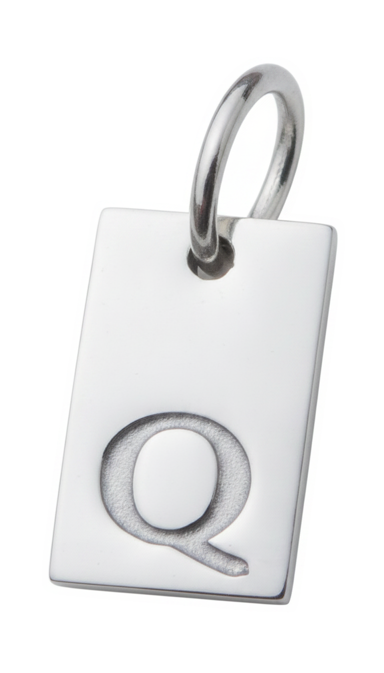 Square Initial Charm Silver Q