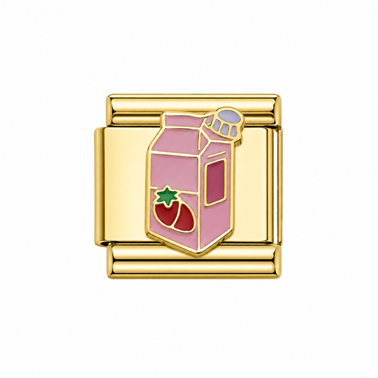 Strawberry Milk Italian Charm — Gold