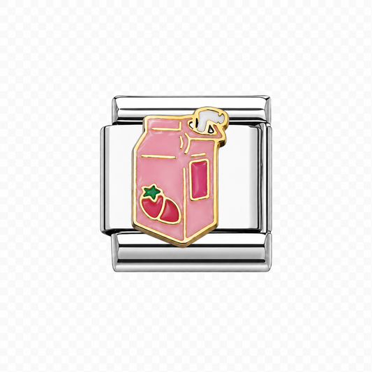 Strawberry Milk Italian Charm — Silver