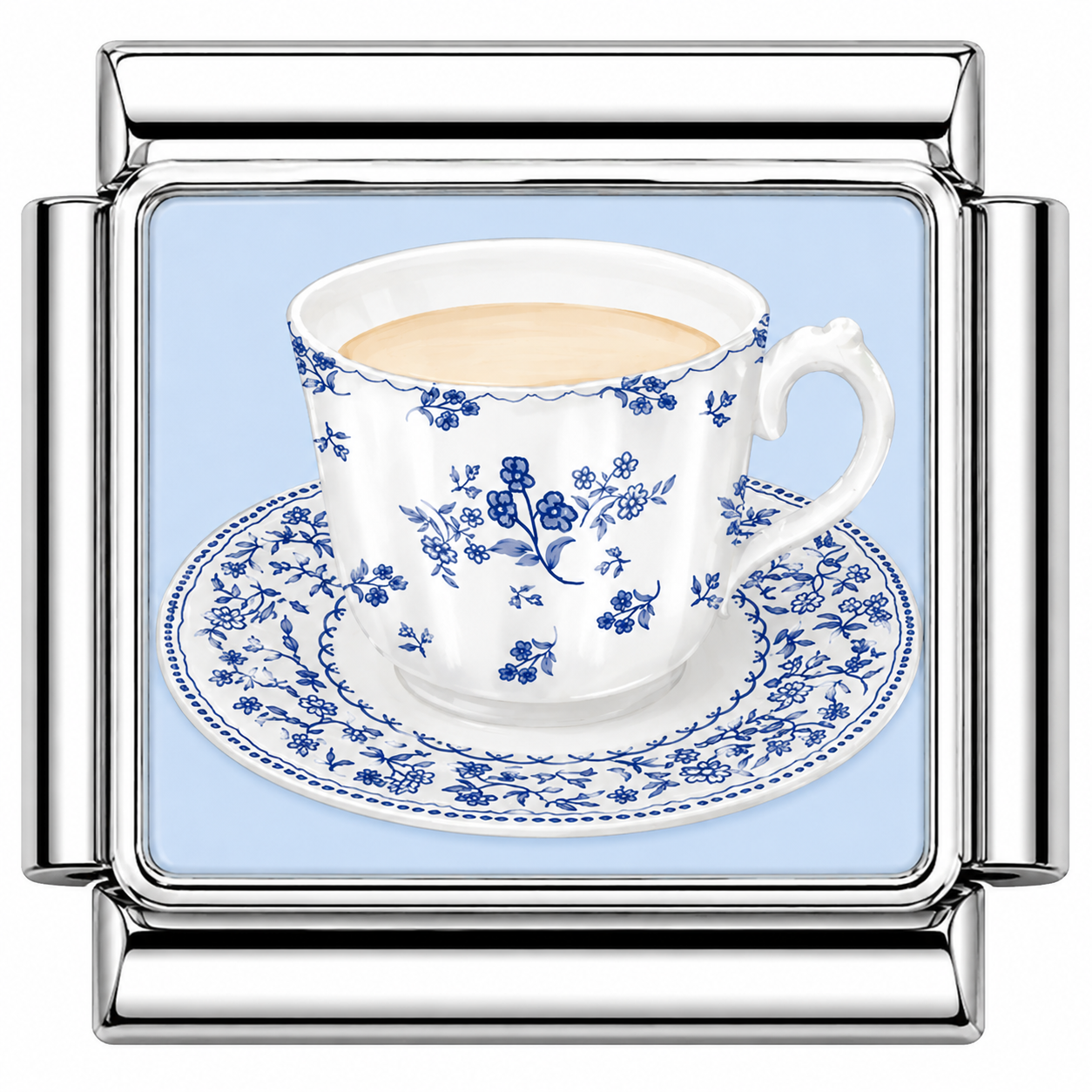 Teacup blue detailing Italian Charm — Silver