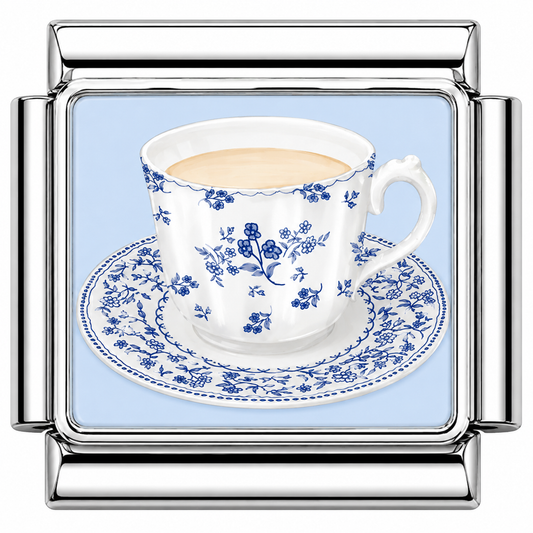 Teacup blue detailing Italian Charm — Silver