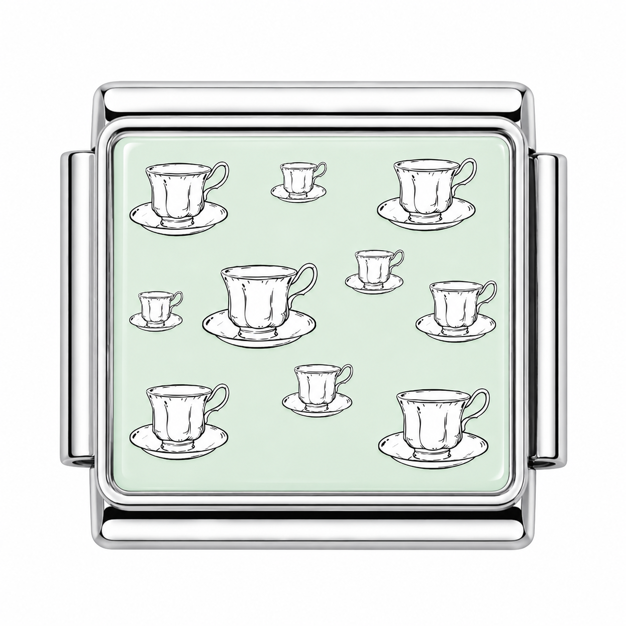 Teacup with sage green background Italian Charm — Silver